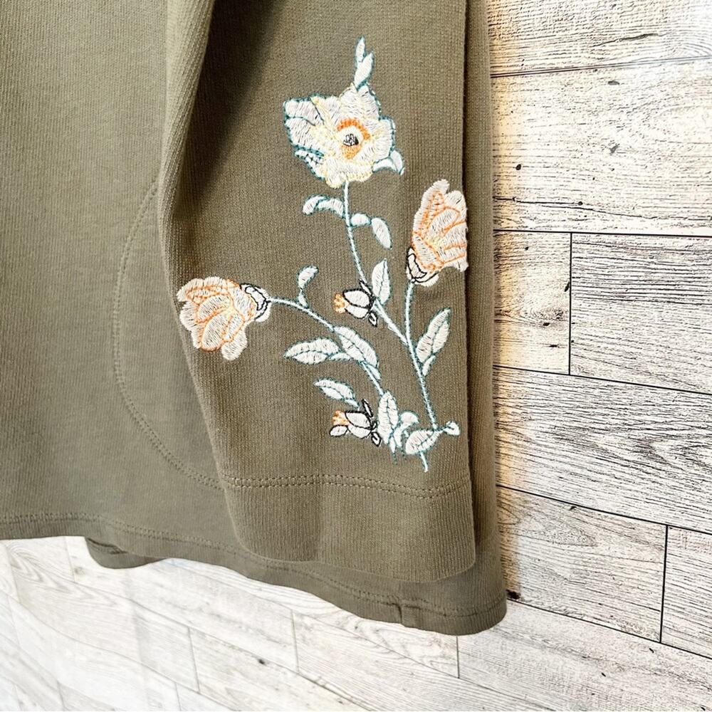 J.JILL Olive Floral Embroidered Zip Hoodie S | Cottagecore Lounge Layer - Picture 6 of 9